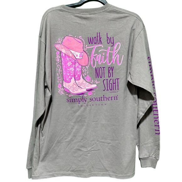 NWT Simply Southern Women's Preppy Walk Faith Boots Long Sleeve Grey Size Large‎ - Picture 1 of 7